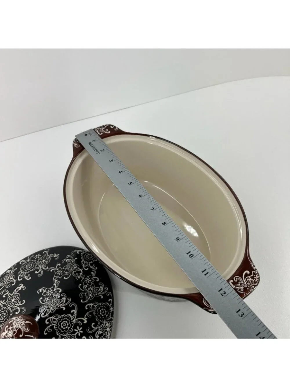 Blue Harbor Rare Ceramic Oval Casserole Dish Covered Baker Lid Oven Safe Black